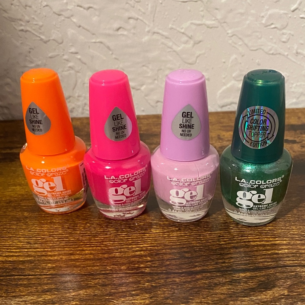 L.A. Colors Gel Nail Polish Set - Orange, Pink, Light Pink, Green